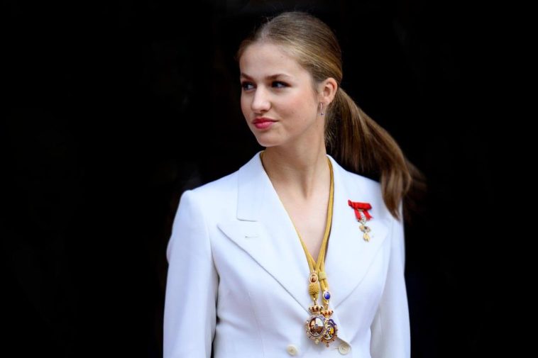 Princess Leonor in a printed red dress